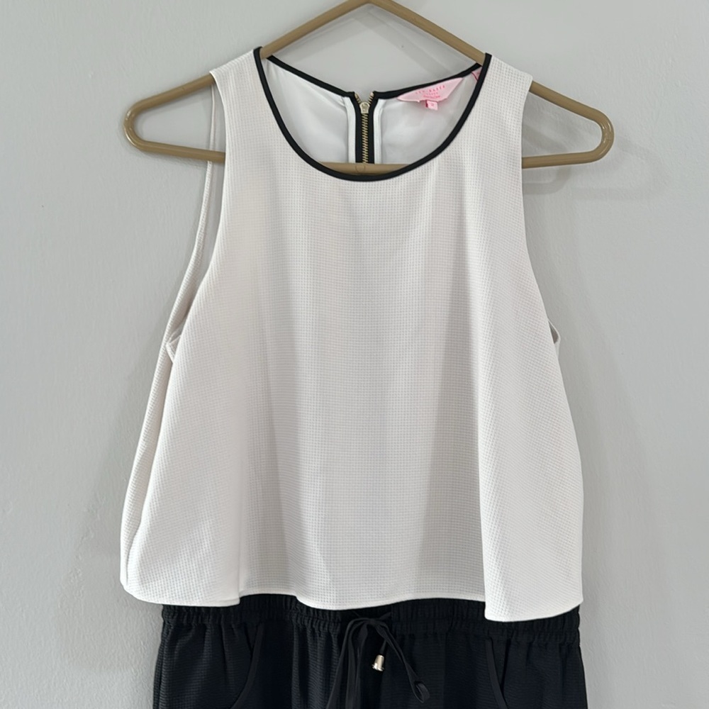 Ted baker heidy draped top black and white elastic waist jumpsuit - Picture 4 of 9